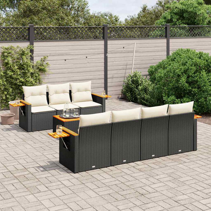 Matgrupp För Trädgården Med Dynor 8 Delar Beige Konstrotting