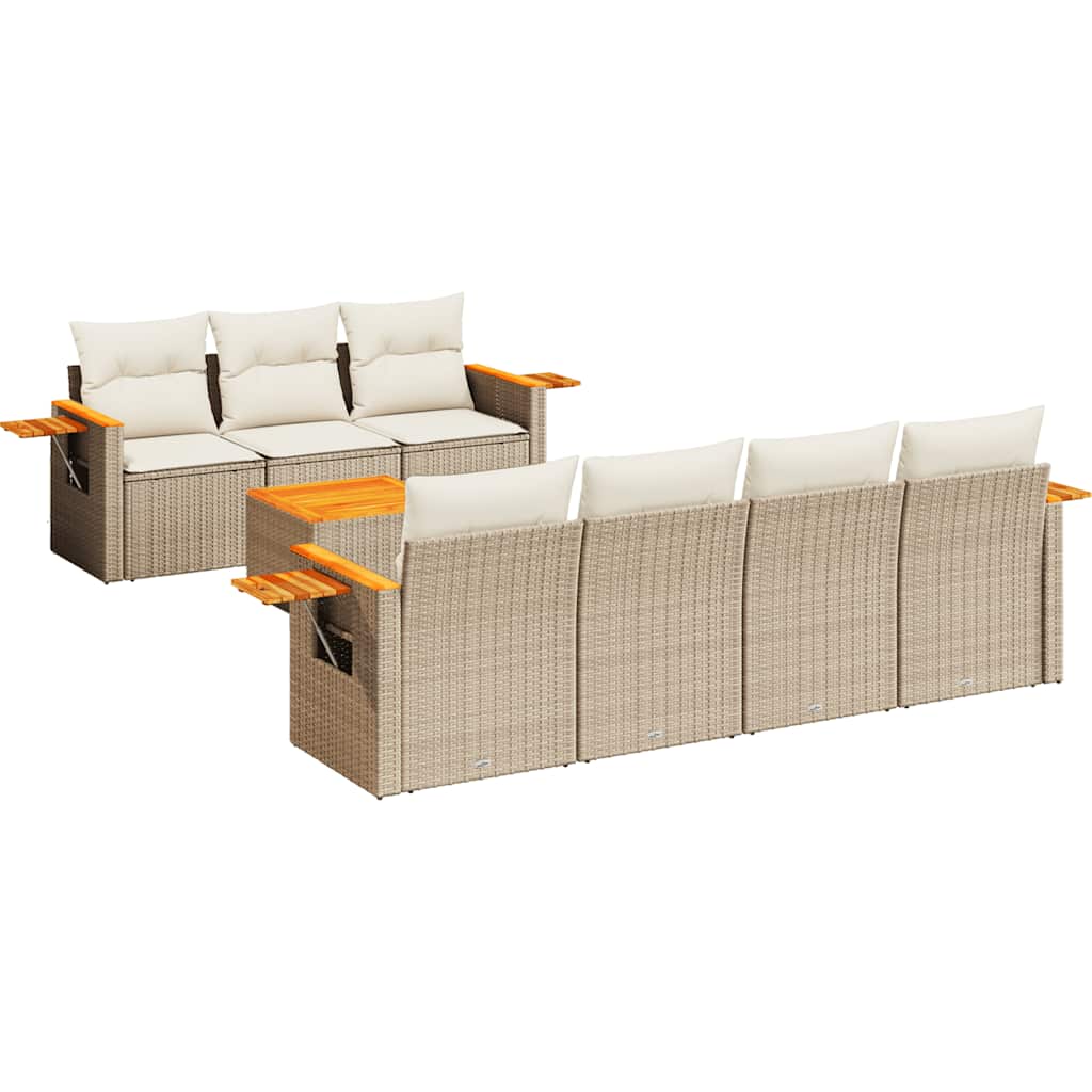Matgrupp För Trädgården Med Dynor 8 Delar Beige Konstrotting