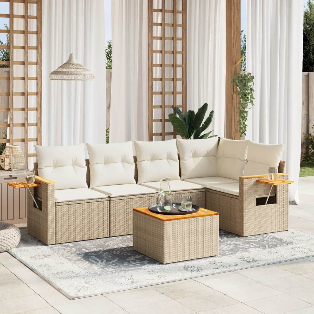 Soffgrupp För Trädgården Med Dynor 6 Delar Beige Konstrotting