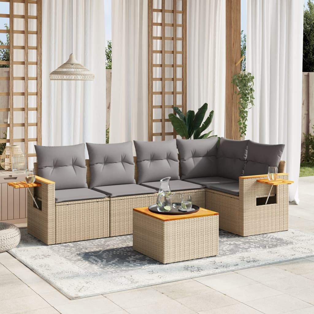Soffgrupp För Trädgården Med Dynor 6 Delar Beige Konstrotting