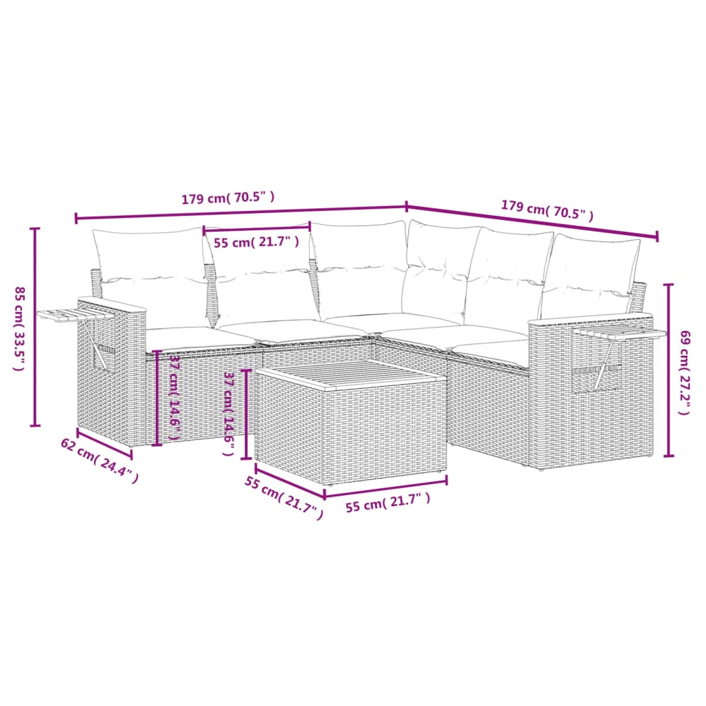 Soffgrupp För Trädgården Med Dynor 6 Delar Konstrotting