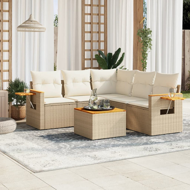 Soffgrupp För Trädgården Med Dynor 5 Delar Beige Konstrotting