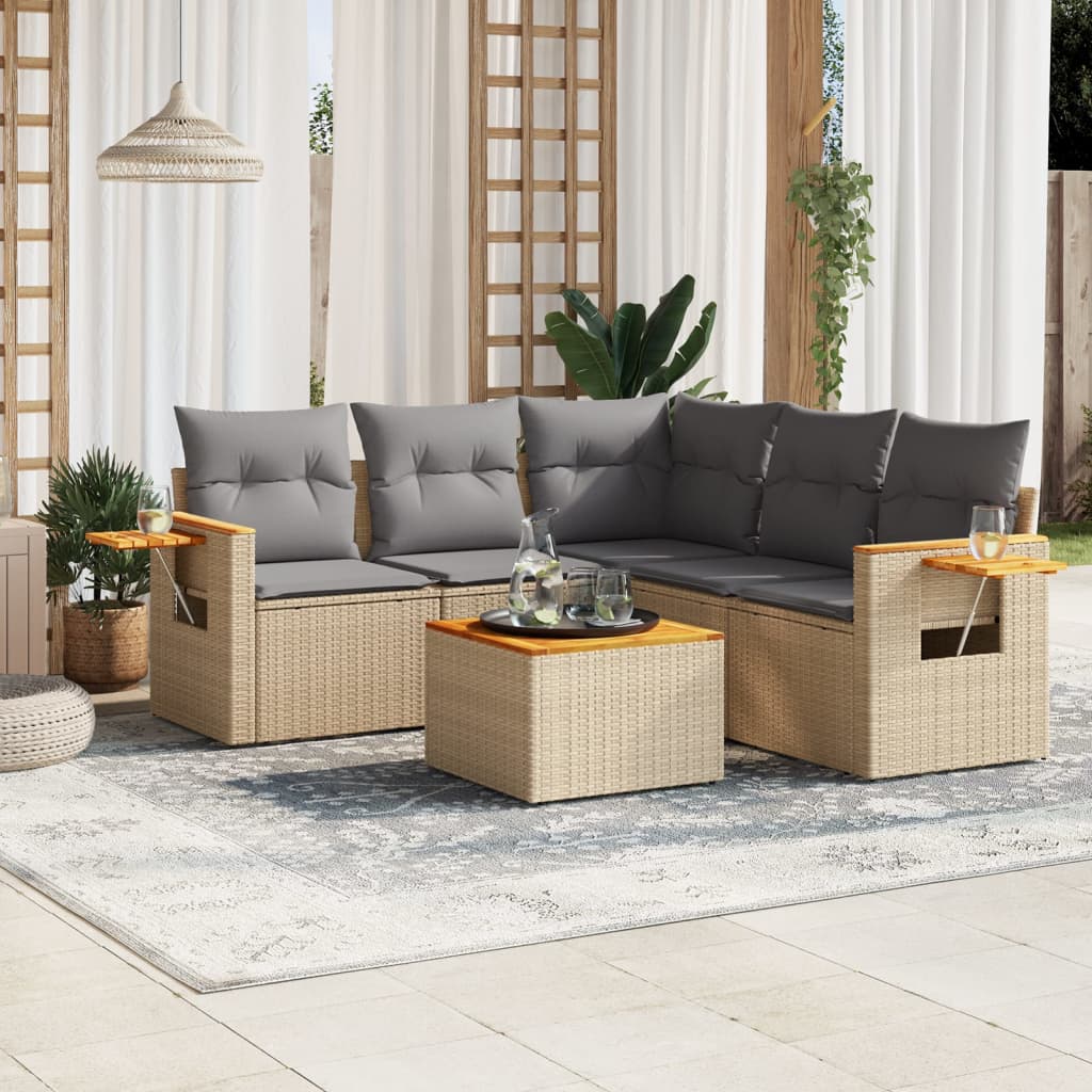 Soffgrupp För Trädgården Med Dynor 5 Delar Beige Konstrotting