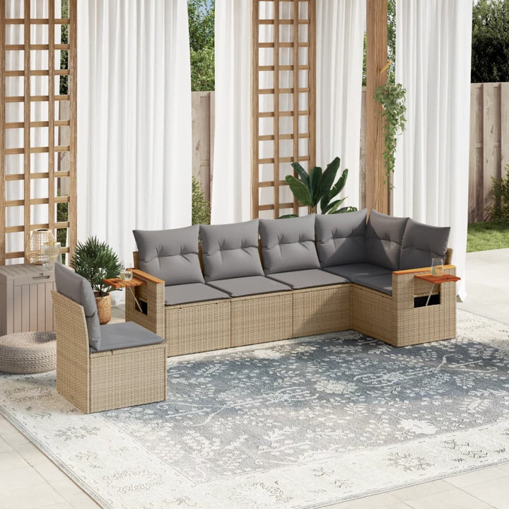 Matgrupp För Trädgården Med Dynor 7 Delar Beige Konstrotting