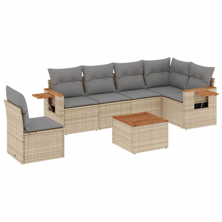 Matgrupp För Trädgården Med Dynor 7 Delar Beige Konstrotting