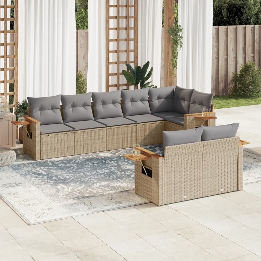 Soffgrupp För Trädgården Med Dynor 9 Delar Beige Konstrotting