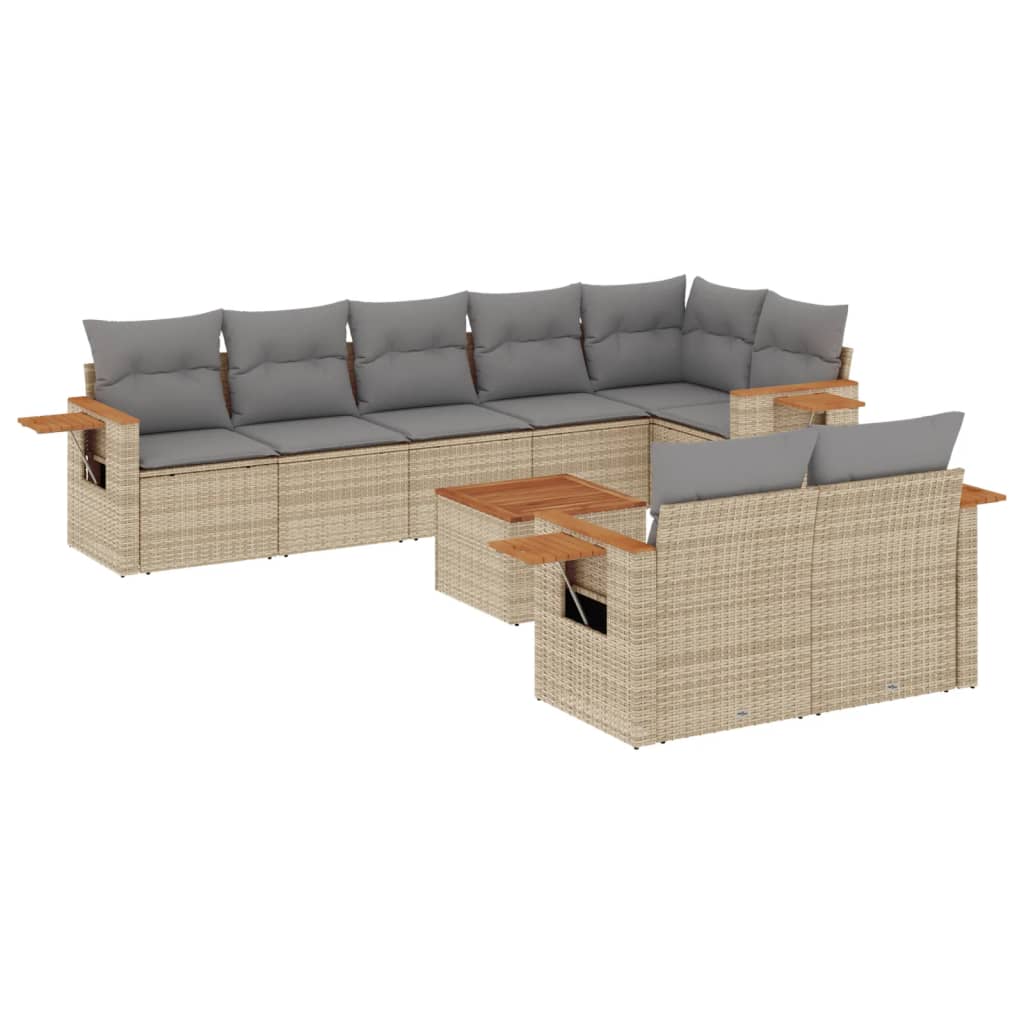 Soffgrupp För Trädgården Med Dynor 9 Delar Beige Konstrotting