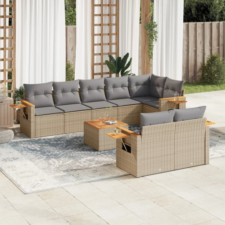 Soffgrupp För Trädgården Med Dynor 9 Delar Beige Konstrotting