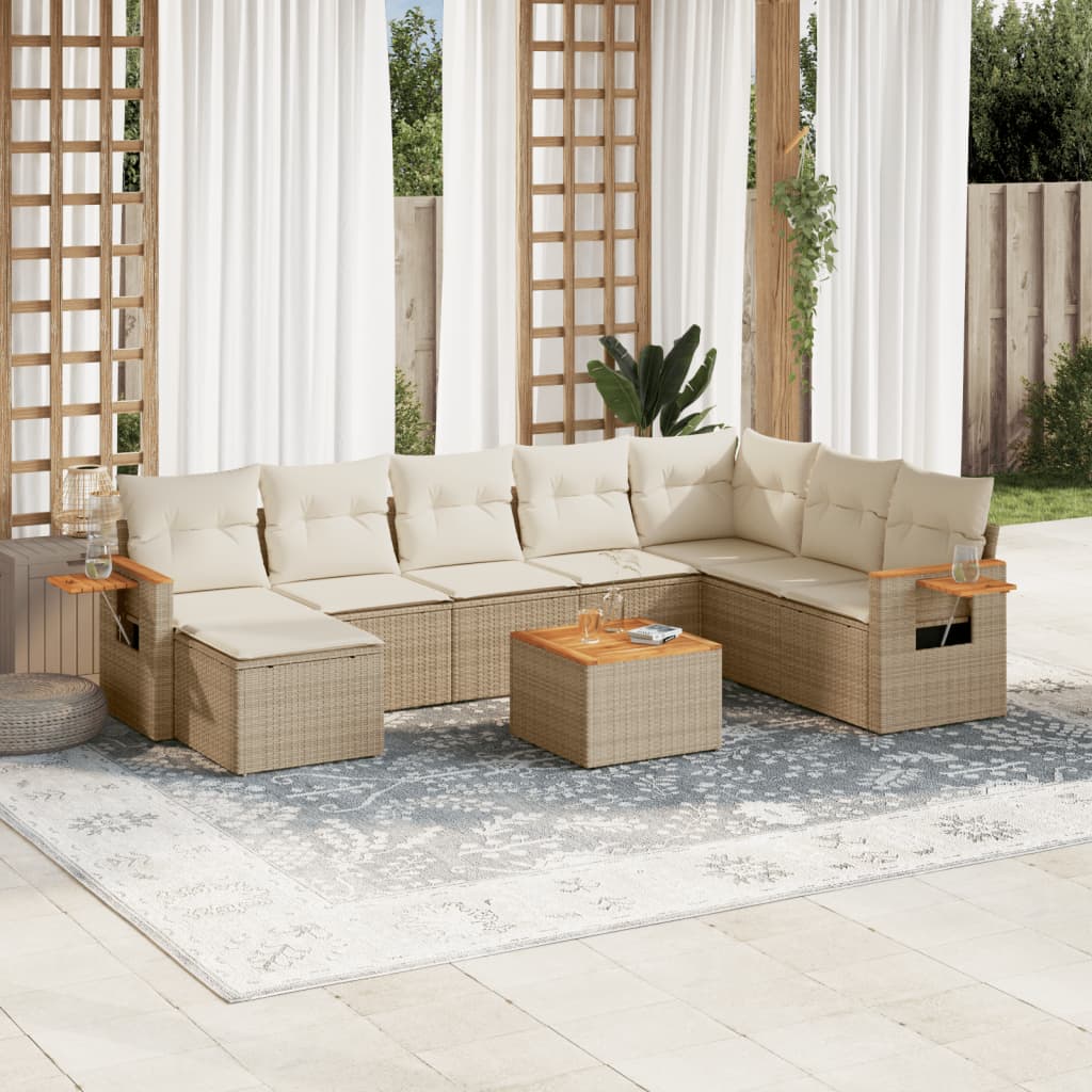 Soffgrupp För Trädgården Med Dynor 9 Delar Beige Konstrotting