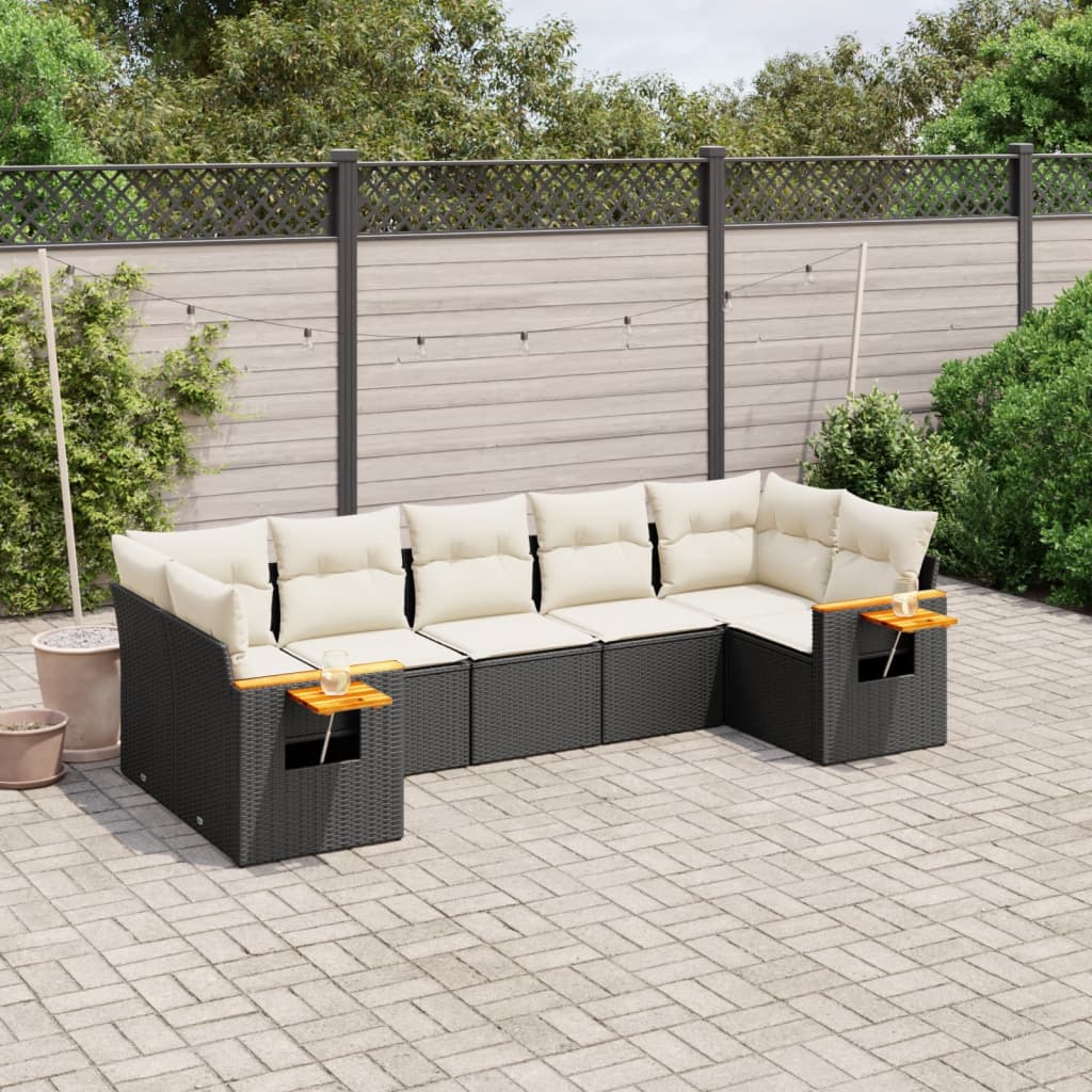 Matgrupp För Trädgården Med Dynor 7 Delar Beige Konstrotting