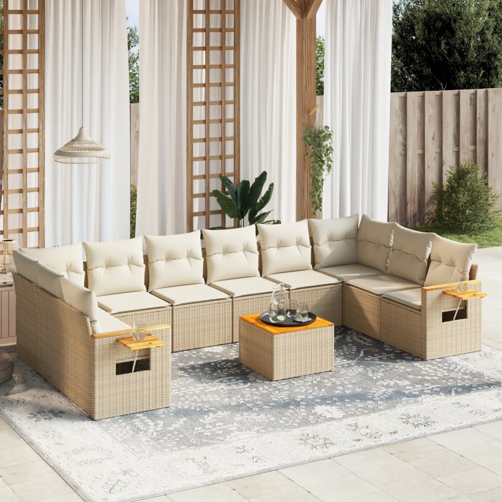Soffgrupp För Trädgård Med Dynor 10 Delar Beige Konstrotting