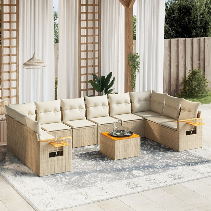 Soffgrupp För Trädgård Med Dynor 10 Delar Beige Konstrotting