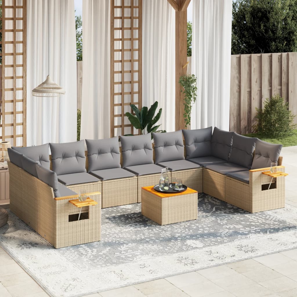 Soffgrupp För Trädgård Med Dynor 10 Delar Beige Konstrotting