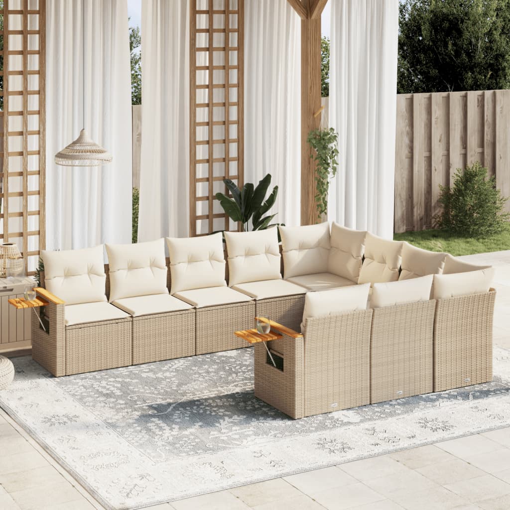 Loungegrupp För Trädgården M. Dynor 11 Delar Beige Konstrotting