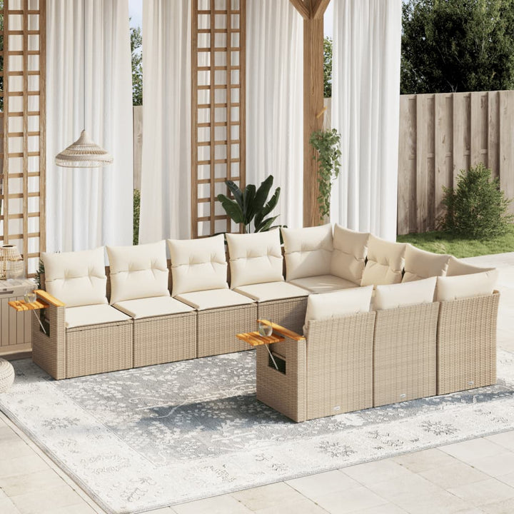 Loungegrupp För Trädgården M. Dynor 11 Delar Beige Konstrotting