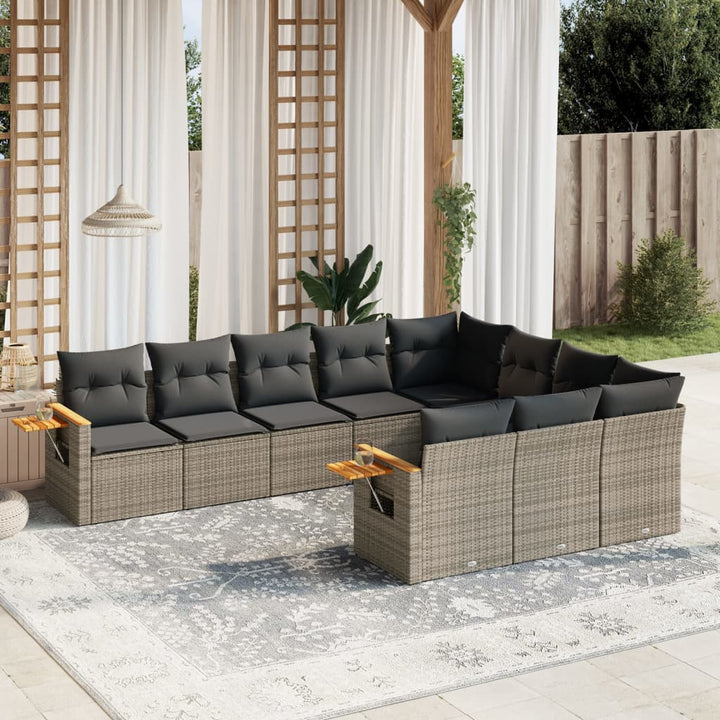 Loungegrupp För Trädgården M. Dynor 11 Delar Beige Konstrotting