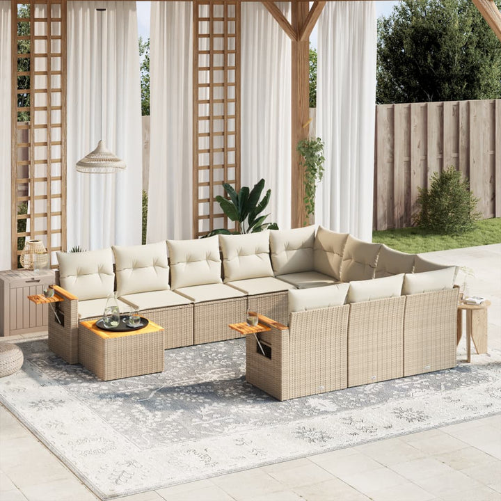 Loungegrupp För Trädgården M. Dynor 11 Delar Beige Konstrotting
