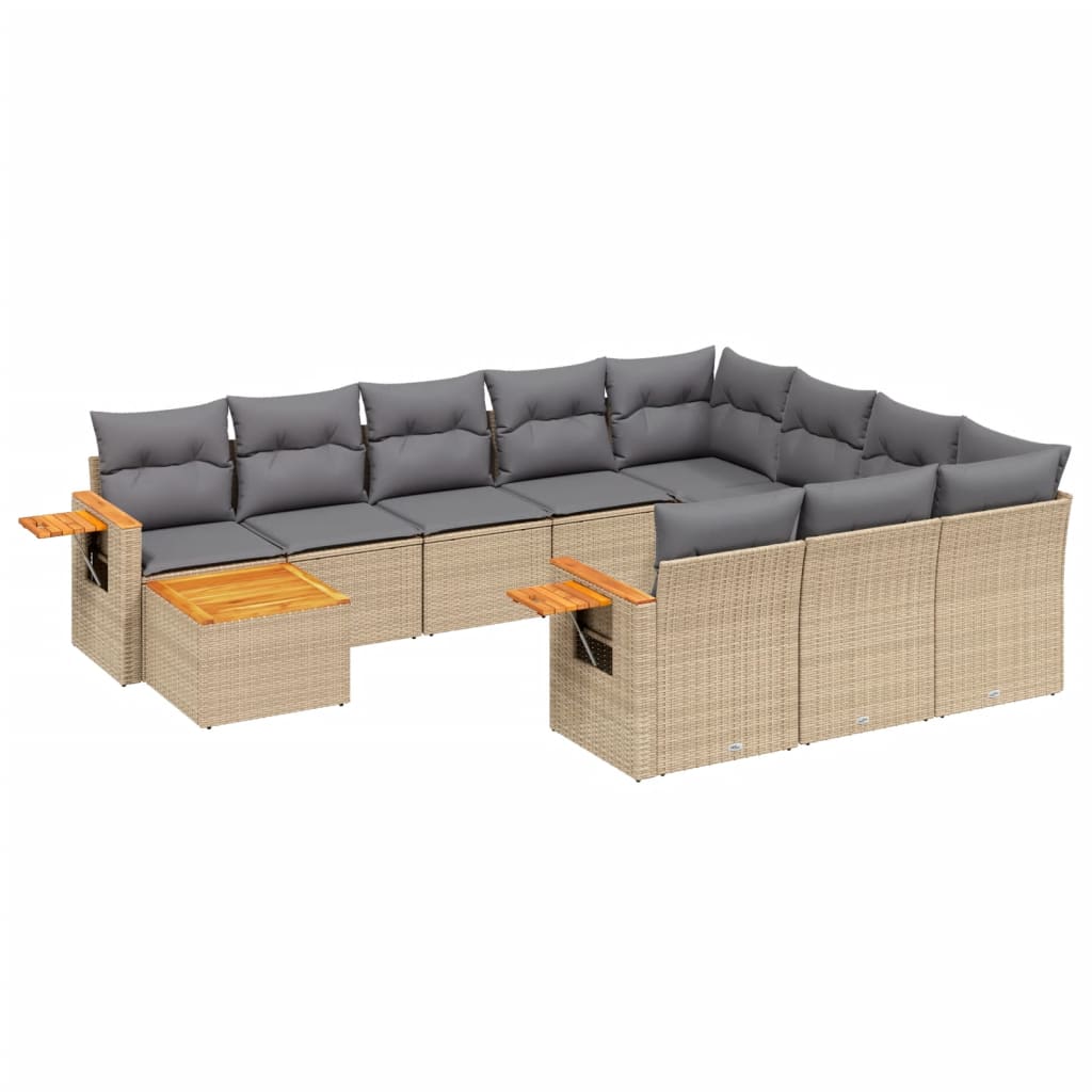 Loungegrupp För Trädgården M. Dynor 11 Delar Beige Konstrotting