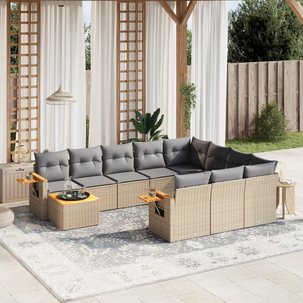 Loungegrupp För Trädgården M. Dynor 11 Delar Beige Konstrotting