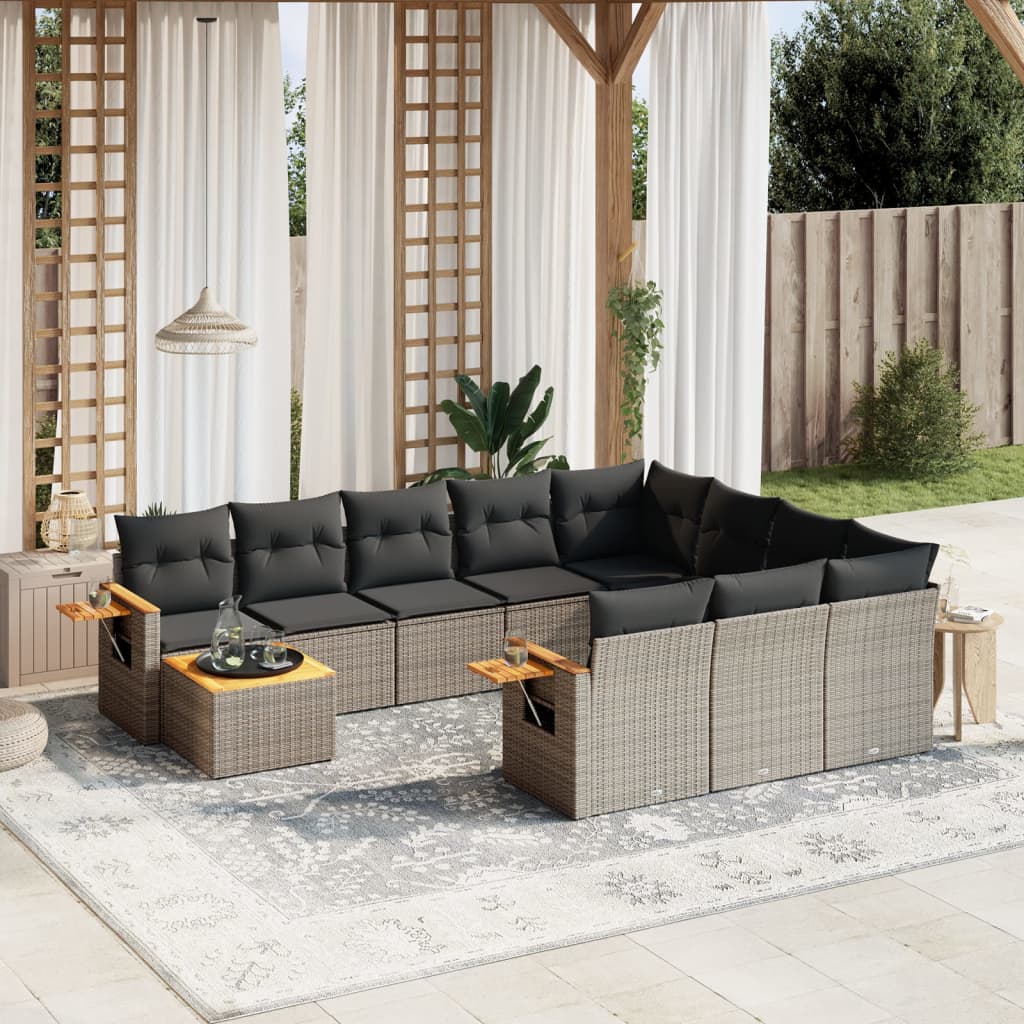 Loungegrupp För Trädgården M. Dynor 11 Delar Beige Konstrotting