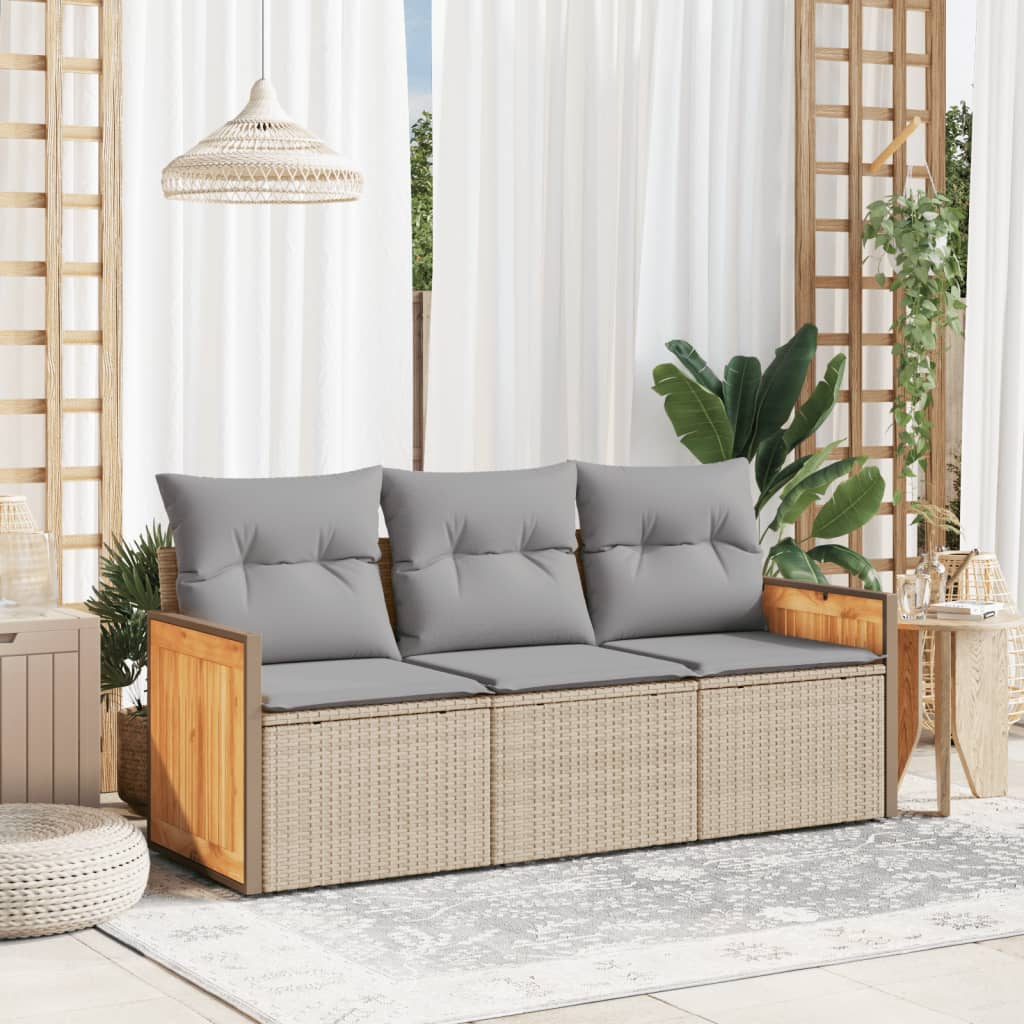 Soffgrupp För Trädgården 3 Delar Med Dynor Beige Konstrotting