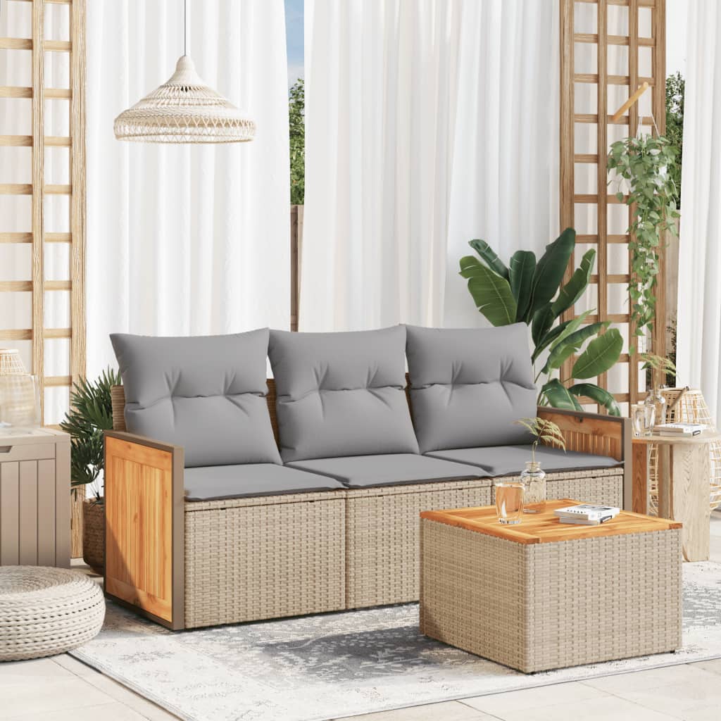 Soffgrupp För Trädgården 3 Delar Med Dynor Beige Konstrotting
