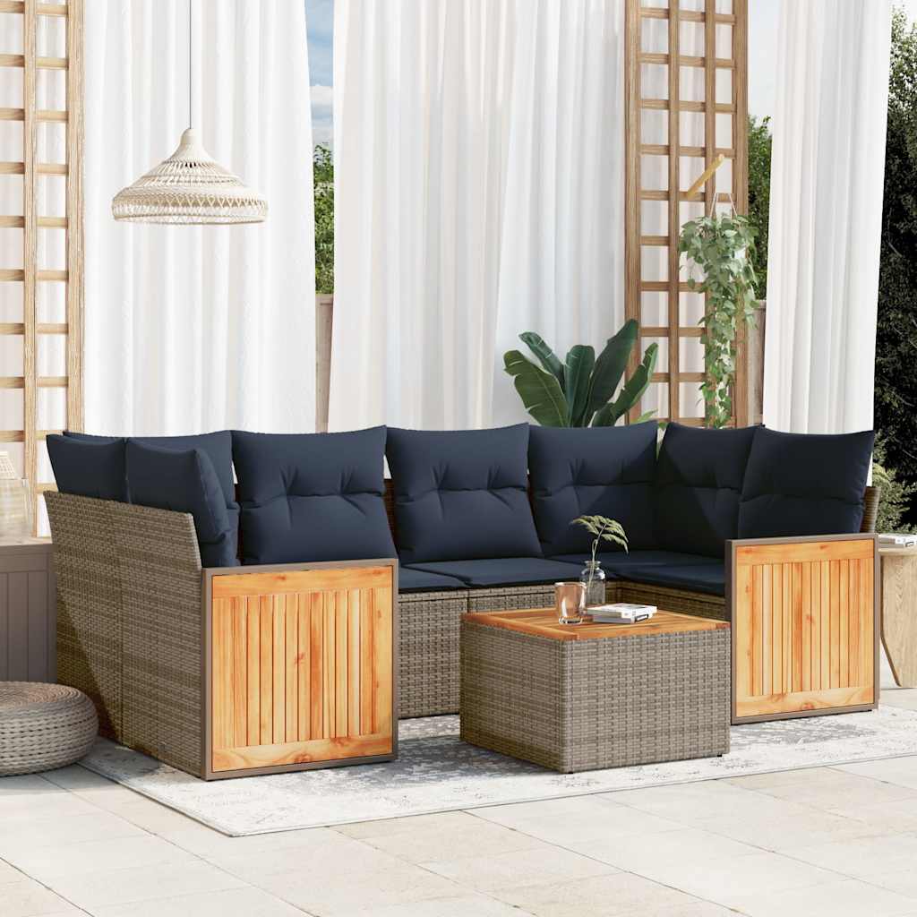 7 Delar Trädgårdssoffgrupp Med Dynor Polyrotting