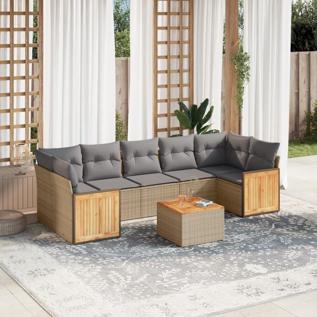 Matgrupp För Trädgården Med Dynor 8 Delar Beige Konstrotting
