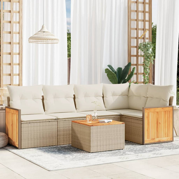 Soffgrupp För Trädgården Med Dynor 6 Delar Beige Konstrotting