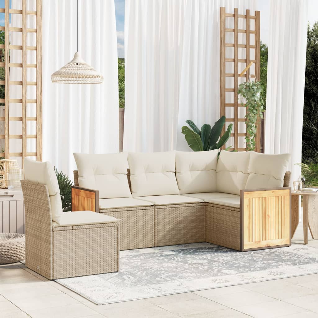 Soffgrupp För Trädgården Med Dynor 5 Delar Beige Konstrotting