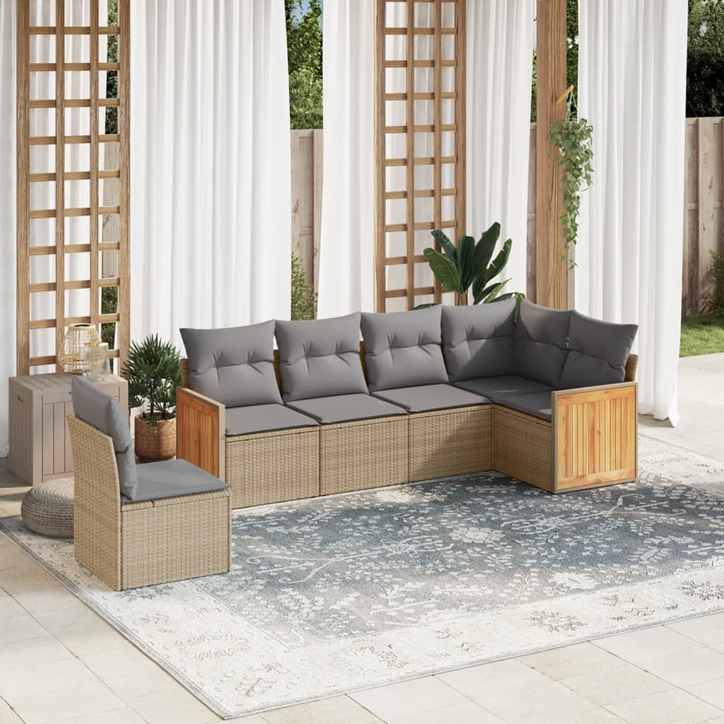 Soffgrupp För Trädgården Med Dynor 6 Delar Beige Konstrotting