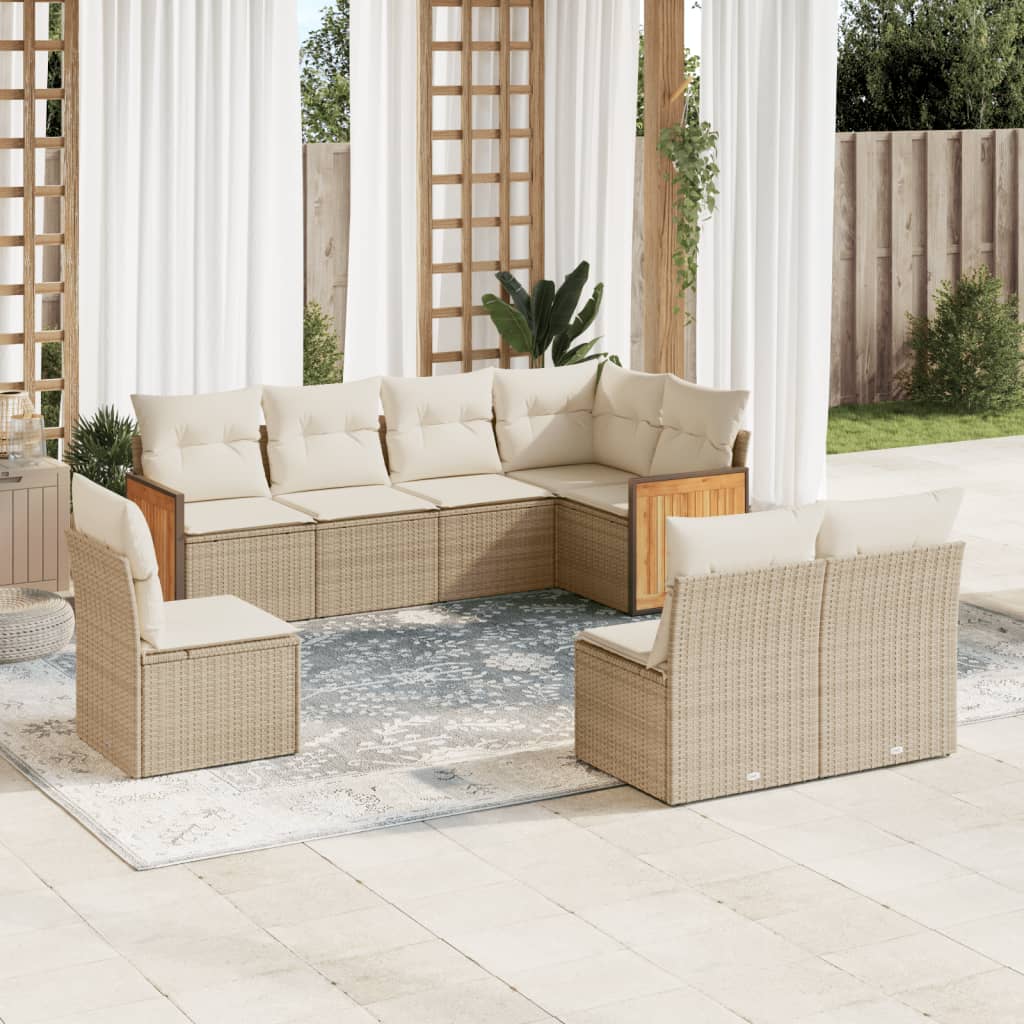 Matgrupp För Trädgården Med Dynor 8 Delar Beige Konstrotting