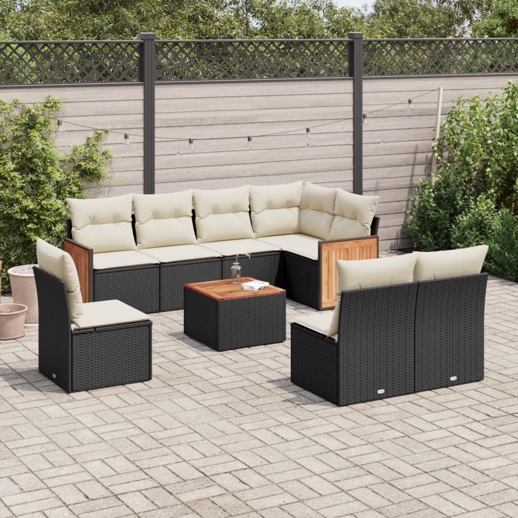 Matgrupp För Trädgården Med Dynor 8 Delar Beige Konstrotting