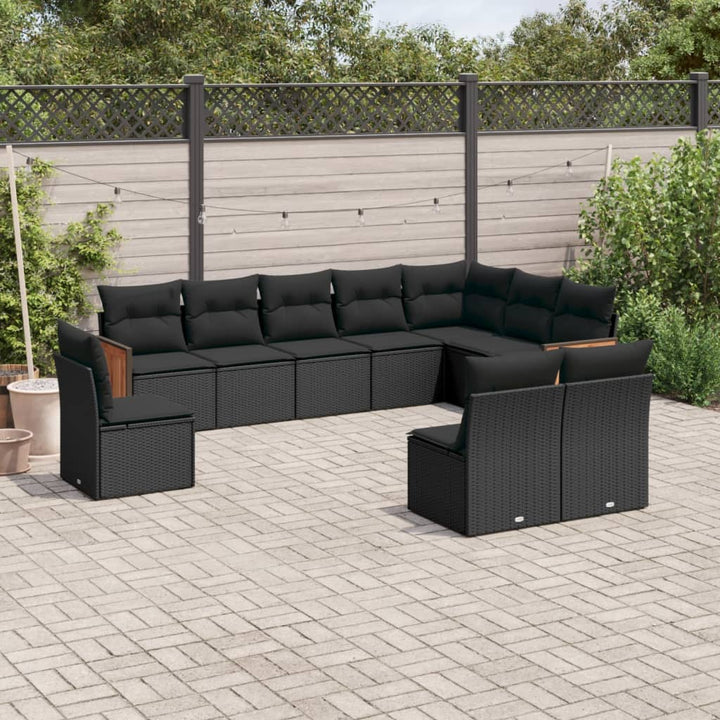 Loungegrupp 10 Delar Med Svarta Dynor Konstrotting