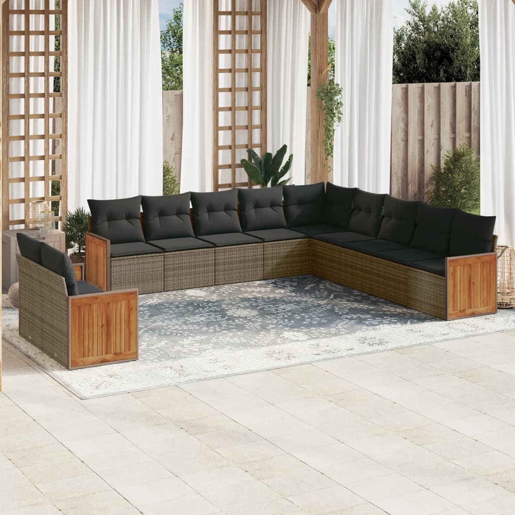 Loungegrupp För Trädgården M. Dynor 11 Delar Beige Konstrotting