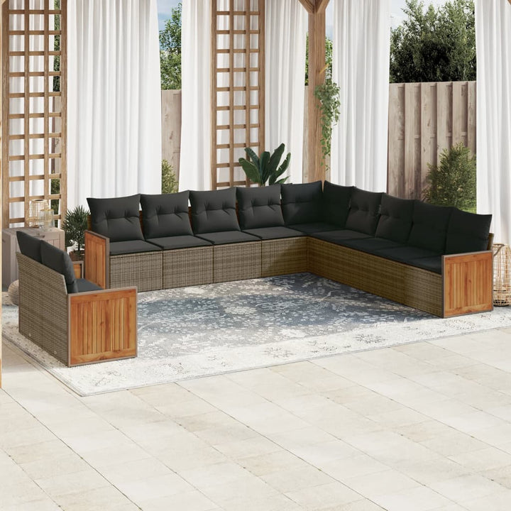 Loungegrupp För Trädgården M. Dynor 11 Delar Beige Konstrotting