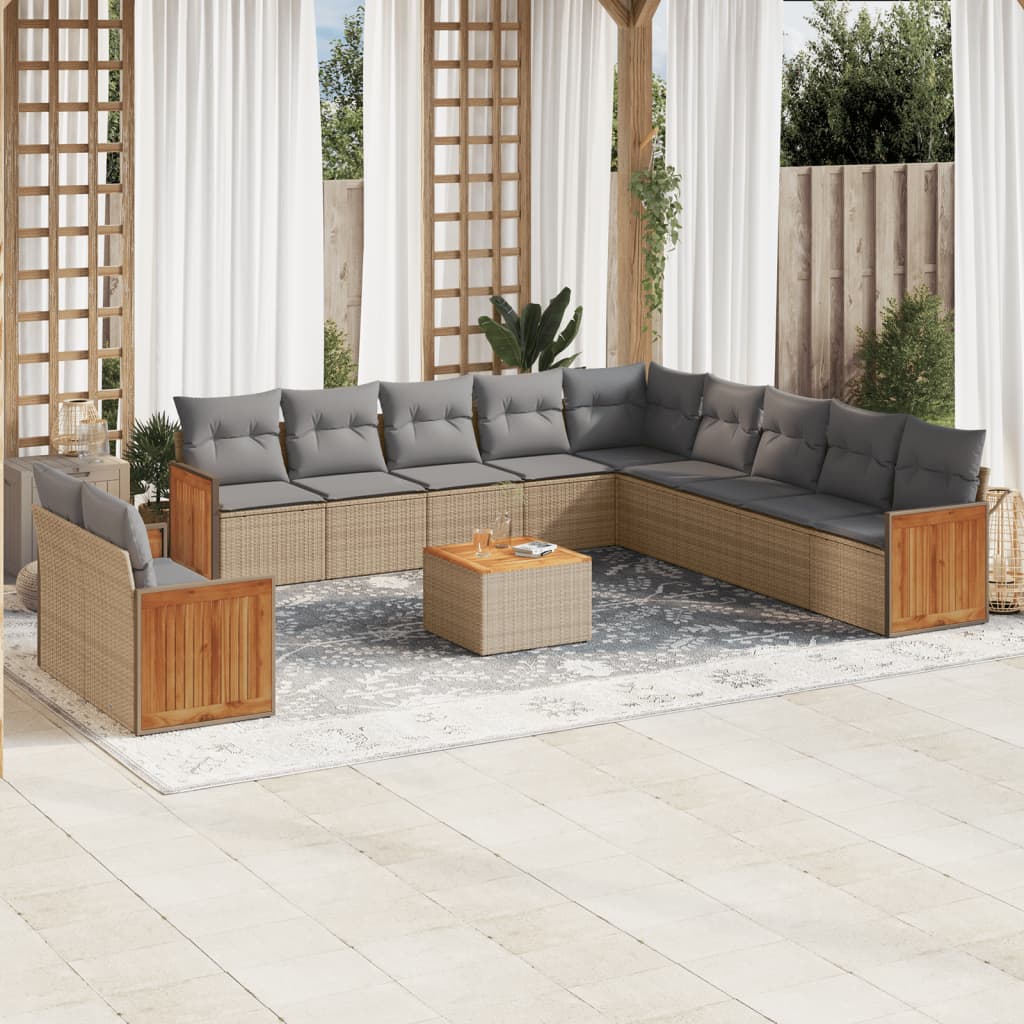Loungegrupp För Trädgården M. Dynor 11 Delar Beige Konstrotting