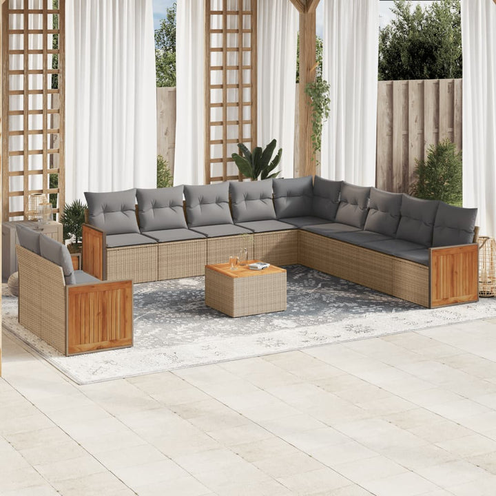 Loungegrupp För Trädgården M. Dynor 11 Delar Beige Konstrotting