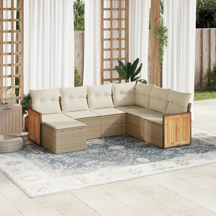 Matgrupp För Trädgården Med Dynor 7 Delar Beige Konstrotting