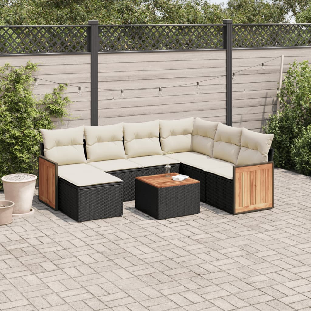 Matgrupp För Trädgården Med Dynor 7 Delar Beige Konstrotting