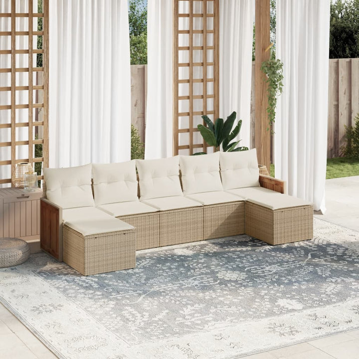 Matgrupp För Trädgården Med Dynor 7 Delar Beige Konstrotting