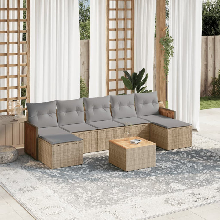 Matgrupp För Trädgården Med Dynor 7 Delar Beige Konstrotting