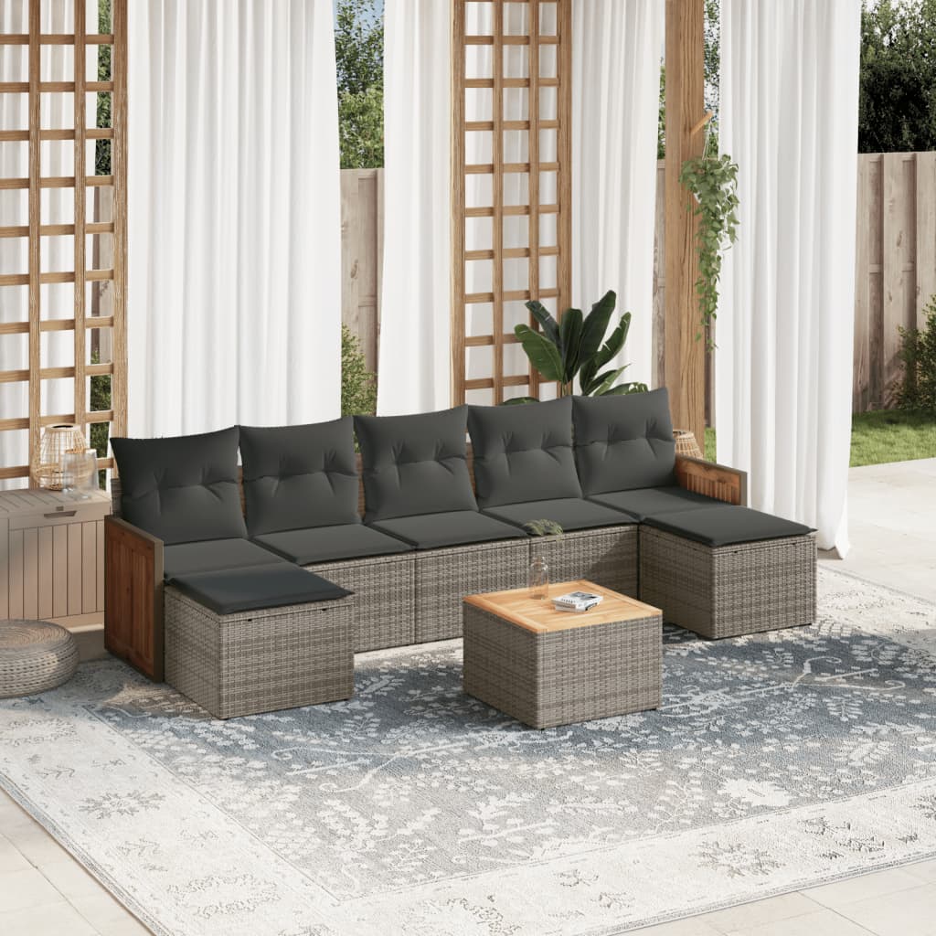 Matgrupp För Trädgården Med Dynor 7 Delar Beige Konstrotting