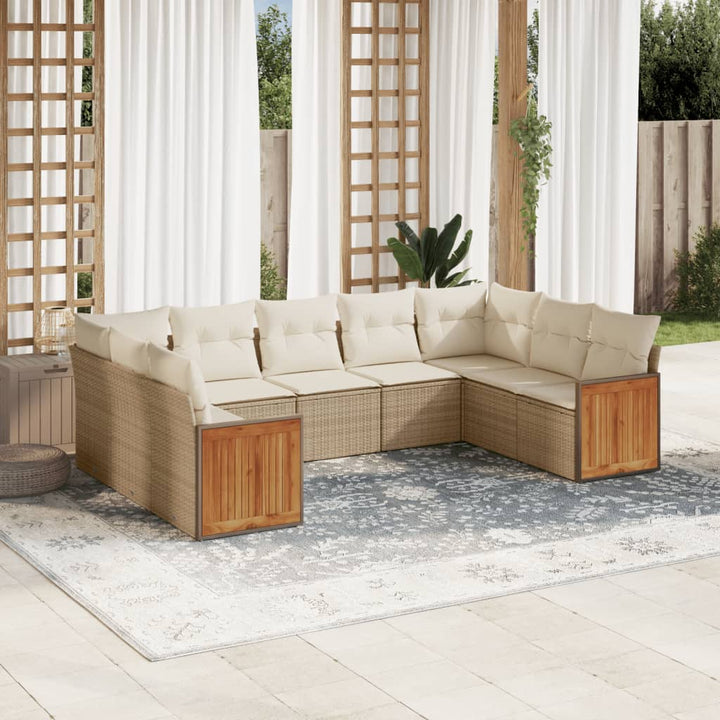 Soffgrupp För Trädgården Med Dynor 9 Delar Beige Konstrotting