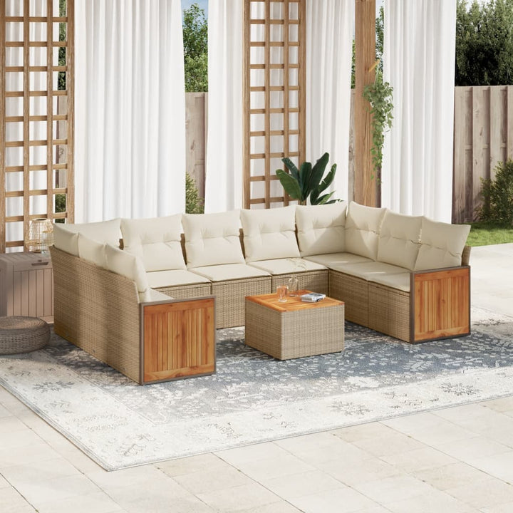 Soffgrupp För Trädgården Med Dynor 9 Delar Beige Konstrotting