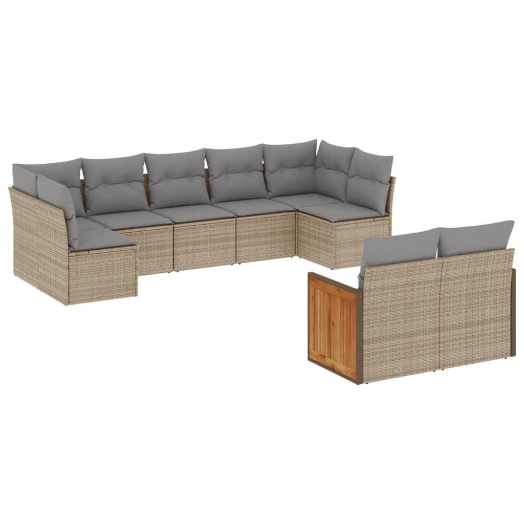 Soffgrupp För Trädgården Med Dynor 9 Delar Beige Konstrotting