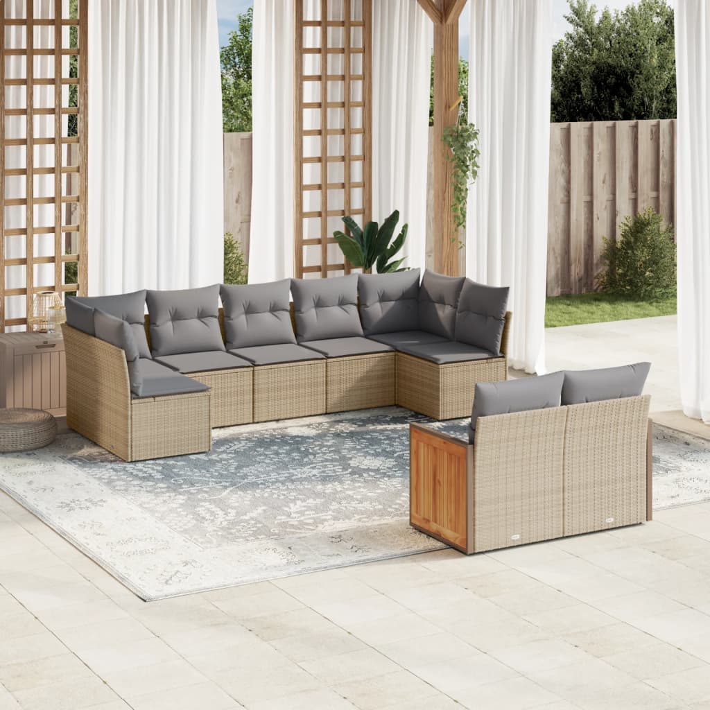 Soffgrupp För Trädgården Med Dynor 9 Delar Beige Konstrotting