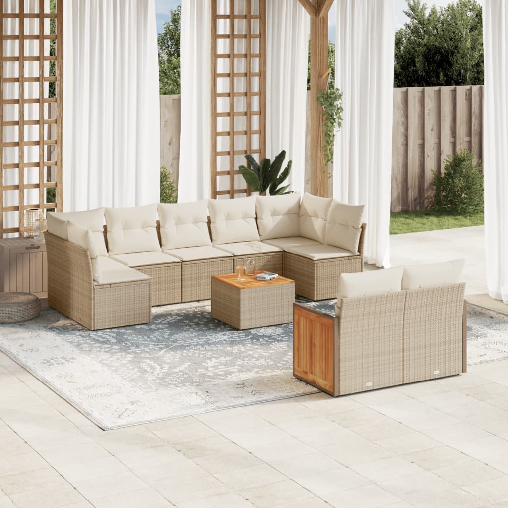 Soffgrupp För Trädgården Med Dynor 9 Delar Beige Konstrotting