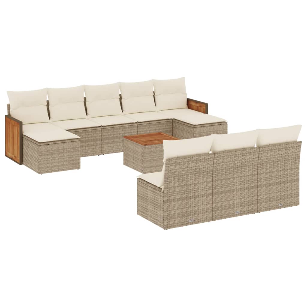 Loungegrupp För Trädgården M. Dynor 11 Delar Beige Konstrotting