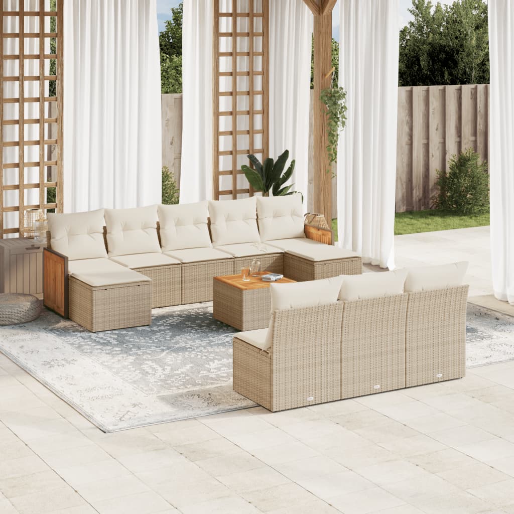 Loungegrupp För Trädgården M. Dynor 11 Delar Beige Konstrotting